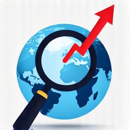 世界地図と拡大鏡の抽象的なアイコン